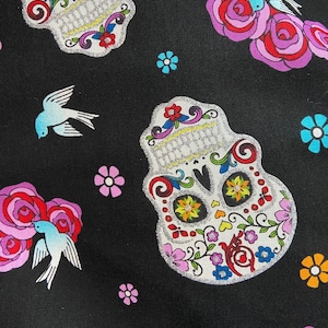 Day of the Dead w/Glitter Fabric, 100% Cotton, QUICK Shipping, sold by the yard, FQ, 1/4 & 1/2 yards
