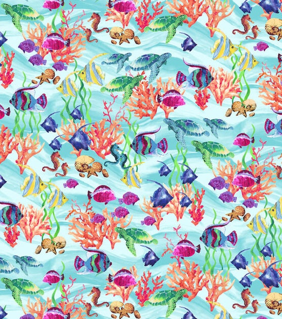 Ocean Fishes Novelty Fabric Deep Sea Marine Life 100 Etsy