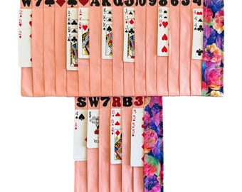 Tapis organiseur de cartes Samba - Fleurs décoratives, tissu en coton, poches étiquetées