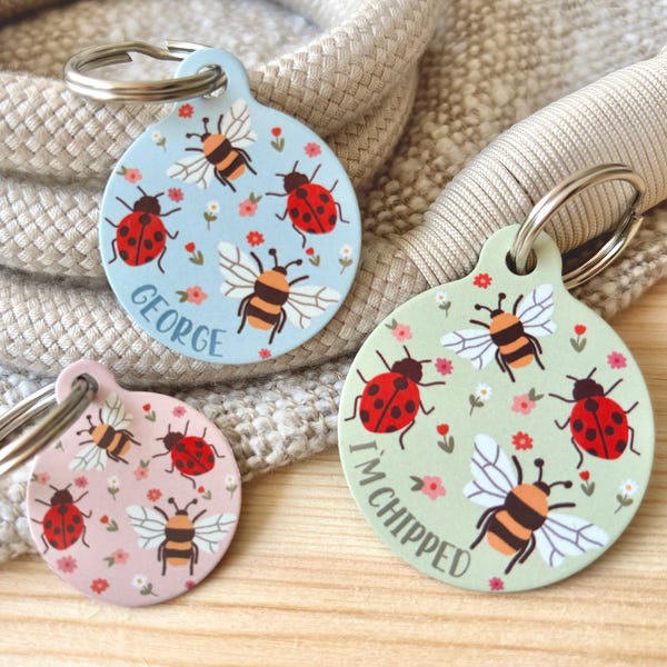 Insect Dog ID Tag | Custom Ladybug and Bee Pet Name Tag