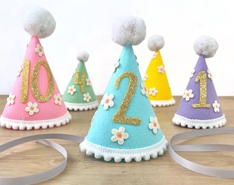 Chapéu de festa de aniversário para cachorro com margaridas | Chapéu de festa para gato com idade e flores | Chapéu de aniversário para cachorro com flores personalizadas