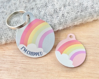 Rainbow Pet ID Tag | Pastel Rainbow Dog ID Tag | Personalised Tag for Dogs | Girly Pet Name Tags | Pink Rainbow Cat ID Tag