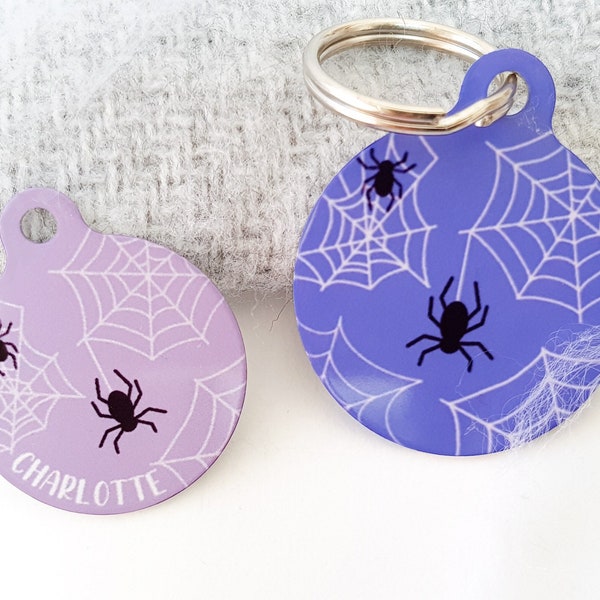 Spider Web Pet ID Tag | Halloween Spider Dog Name Tag | Spooky Spider Cat ID Tag | Custom Halloween Dog Tag | I’m Chipped Cat Tag