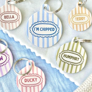 Pastel Striped Pet ID Tag | Cute Pastel Dog Name Tag | Custom Striped Cat Identification Charm