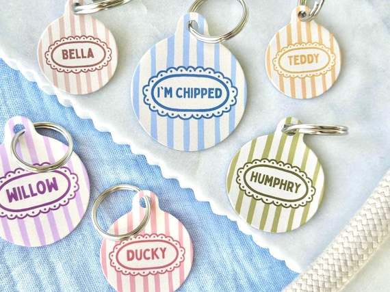 Pastel Striped Pet ID Tag | Cute Pastel Dog Name Tag | Custom Striped Cat Identification Charm