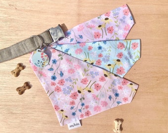 Hondenbandana wilde bloemen | Bijpassende bandana en label voor huisdieren met bloemen | Bandana met wilde bloemen | Gebloemde huisdieraccessoires