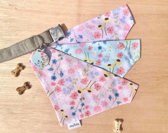 Wildflower Dog Bandana | Matching Pet Bandana and Tag with Flowers | Wildflower Slide On Bandana | Floral Pet Accessories