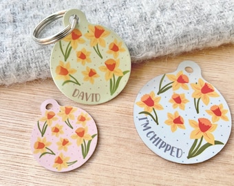 Daffodil Pet ID Tag | Daffodil Flower Tag for Cats | Welsh St David’s Dog Tag | Pastel Flower Dog Name Tag | Spring Flower Pet ID