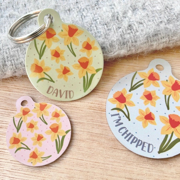 Daffodil Pet ID Tag | Daffodil Flower Tag for Cats | Welsh St David’s Dog Tag | Pastel Flower Dog Name Tag | Spring Flower Pet ID