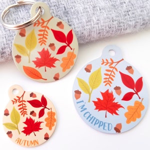 Autumn Leaves Pet ID Tag | Fall Leaves Dog ID Tag | Maple Leaf Dog Name Tag | Nature Name Tag for Cats | Autumn Woodland Pet Identification