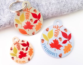 Autumn Leaves Pet ID Tag | Fall Leaves Dog ID Tag | Maple Leaf Dog Name Tag | Nature Name Tag for Cats | Autumn Woodland Pet Identification