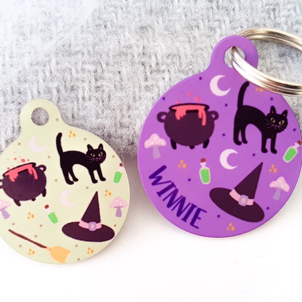 Wicked Witch Pet ID Tag | Halloween Pet Name Tag | Witch ID Tag for Cats | Magical Witch Cat Tag | Custom Halloween Dog ID