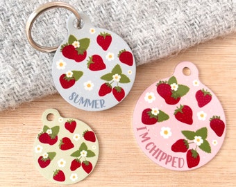 Strawberry Pet ID Tag | Strawberry Tag for Dogs | Summer Custom Cat ID Tags | Name Tag for Girl Dogs | Summer Fruit Pet ID