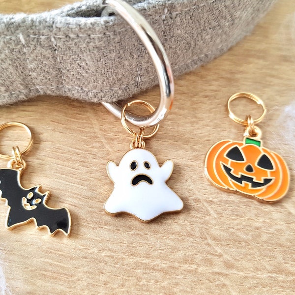 Halloween Collar Charm | Halloween Dog Tag Accessories | Spooky Ghost Pet Collar Decoration | Autumn Bat Collar Add-on | Pumpkin Cat Charm