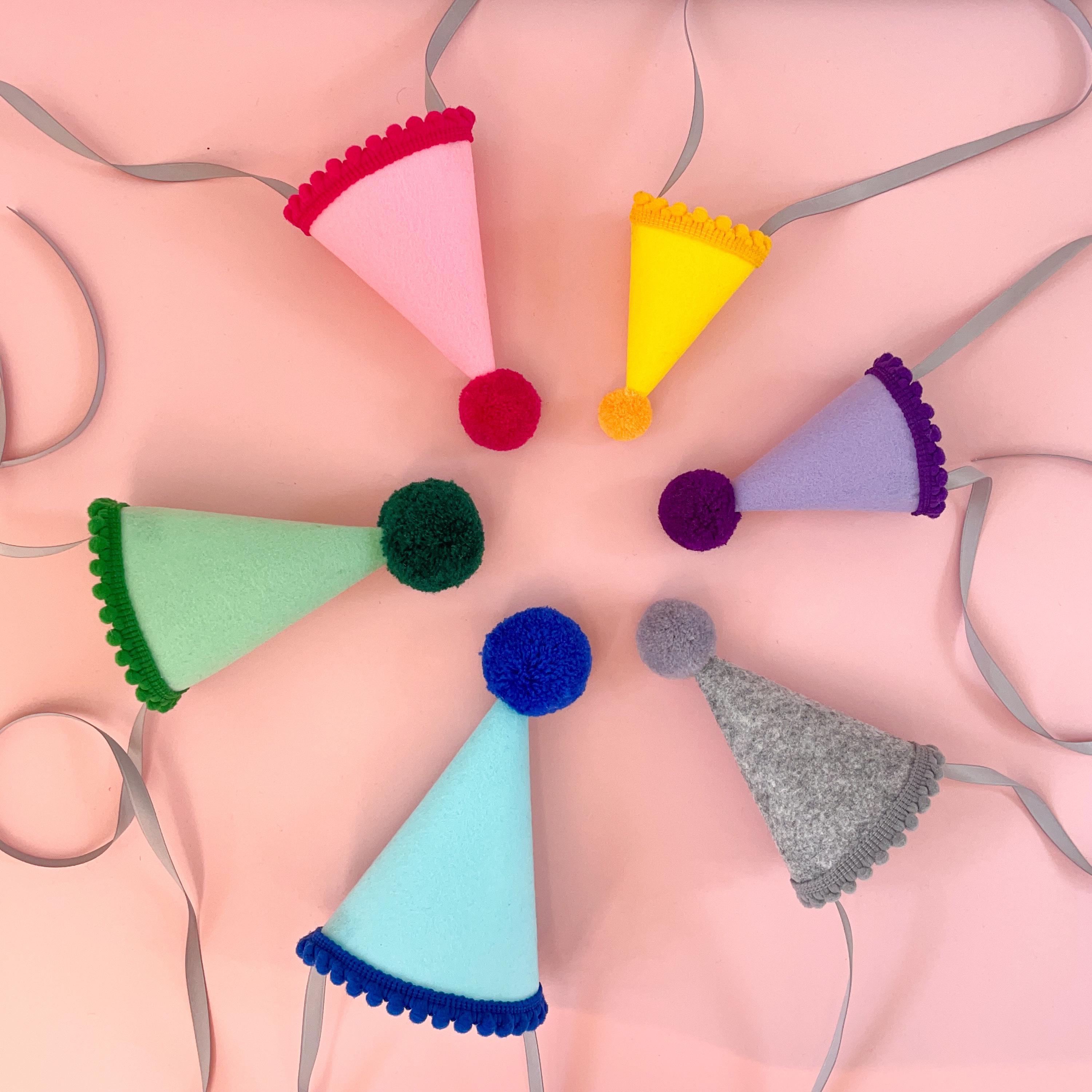 6 Packs Cat Birthday Hat, Dog Party Hats, Multi-color Cat Hats, Mini Party Hats, Cute Puppy Hat With Pompons, Adjustable Headbands Birthday Hats For