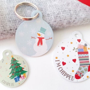 Christmas Pet ID Tag | Snowman Dog Name Tag | Christmas Stocking Cat Tag | Christmas Tree Dog ID Tag | Dog Christmas Presents