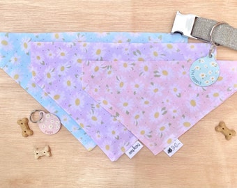 Hondenbandana Daisy | Bijpassende bandana en label voor huisdieren met madeliefjes | Bandana met bloemenslip | Madeliefje kattenaccessoire | Daisy hondenaccessoires