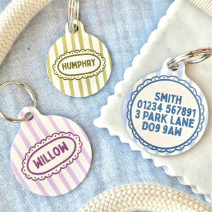 Medaglietta identificativa per animali domestici a righe pastello / Medaglietta con nome per cani pastello / Ciondolo identificativo per gatti a righe personalizzato immagine 2