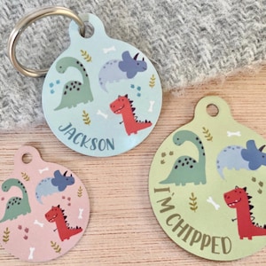 Targhetta identificativa per animali domestici a forma di dinosauro / Targhetta identificativa personalizzata per cani a forma di dinosauro / Targhetta per gatti maschi / Accessori per cani a forma di dinosauro immagine 1