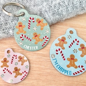 Médaille d'identification pour animal de compagnie bonhomme en pain d'épice | Carte d'identité du chien en sucre d'orge | Médaille de Noël chat personnalisée | Produits de Noël pour chiens