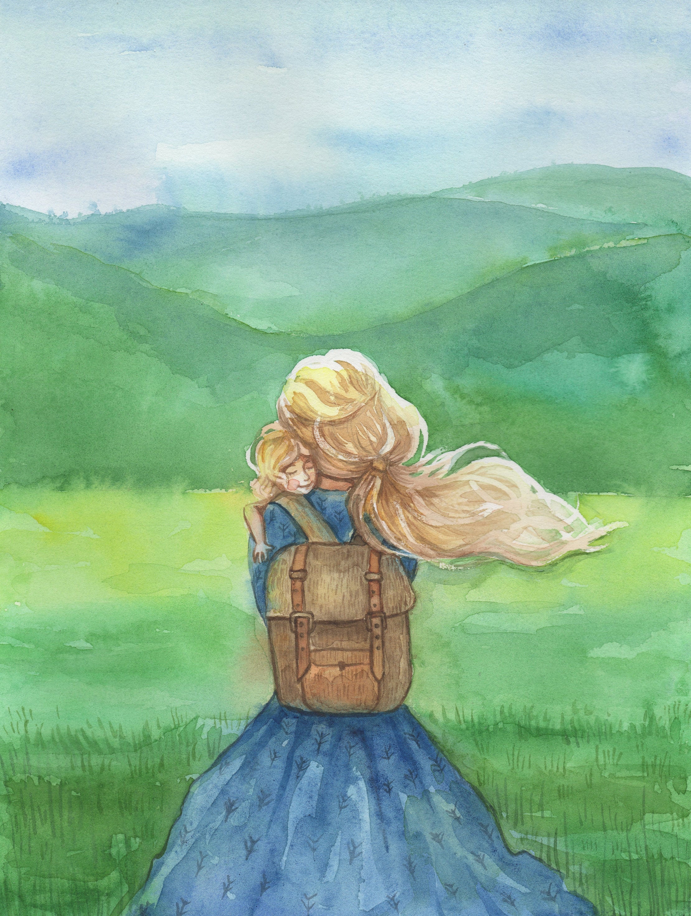 Original watercolor painting A mother is traveling with a | Etsy