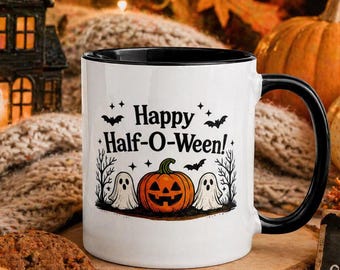 Tazza "A metà strada verso Halloween", Tazza da caffè "Buon mezzo Halloween", Accogliente regalo autunnale per Halloween