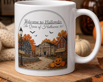 Bienvenido a Hallowdin Mug, Taza de café acogedora de Halloween, Regalo de estilo cottagecore otoñal, Taza de Halloween Town, Taza de café de otoño