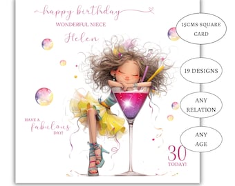Girls with champagne birthday card for granddaughter, for niece, great granddaughter, for friend, daughter 18th 21st 30th 40th 50th