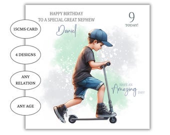 Birthday card for boys grandson, nephew, godson, son, great grandson boy on scooter