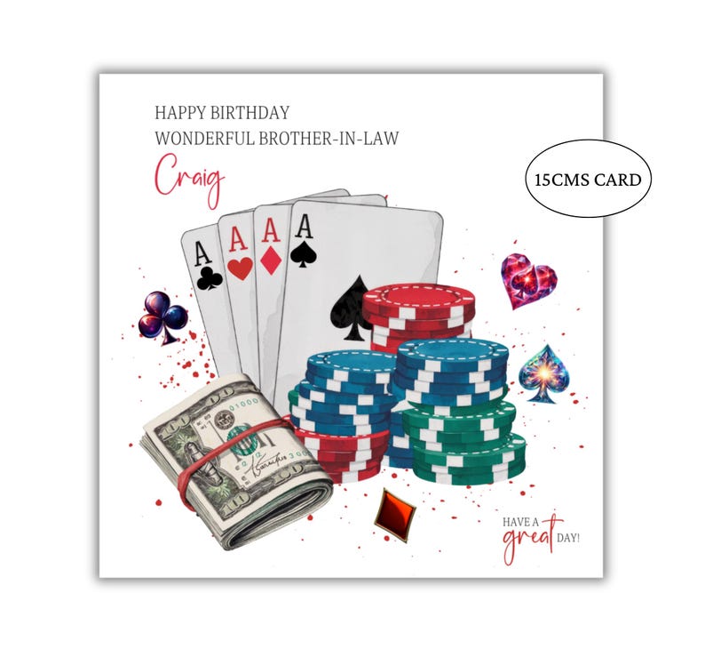 Poker Birthday Card poker player gift wallet for husband, grandad, brother, son in law, grandson nephew playing poker money envelope any age Birthday card