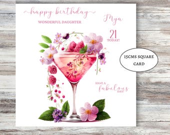 Personalised cocktail glass birthday card for daughter, friend, granddaughter floral cocktail glass 18th 21st 30th gift wallet money wallet