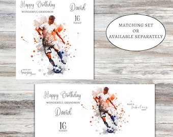 May include: A birthday card with a watercolor illustration of a soccer player. The card says "Happy Birthday Wonderful Grandson David 16 Today!" and "Have an Amazing Day!"