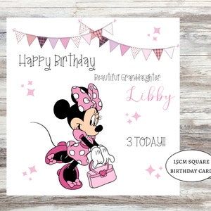Personalised Minnie Mouse birthday card for girls granddaughter, niece, great granddaughter, daughter present-gift Minnie Mouse