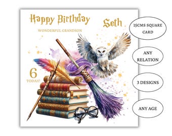 Birthday card for grandson, for granddaughter, for nephew, for son wizard school birthday card for any age birthday card, wizards, magic sch