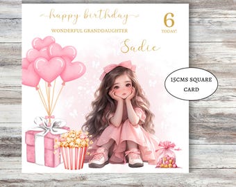 Party Girl with balloons Birthday card for girls granddaughter, niece, goddaughter, daughter, great-granddaughter