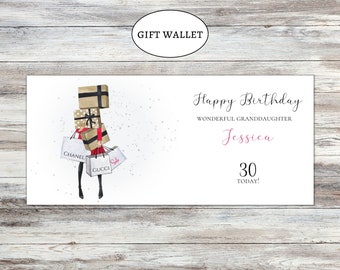 Personalised birthday gift wallet money-wallet-gift card greeting card shopping-teenager-18th-21st-any age for granddaughter niece daughter