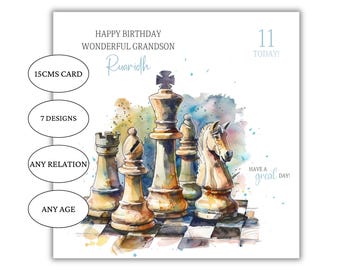 Chess Birthday Card personalised chess player for husband, grandad, brother, son in law, grandson nephew