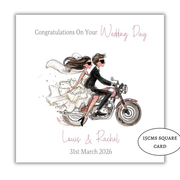 Biker wedding day card and gift wallet matching set present-money envelope, bride & groom motorcycle motorbike personalised