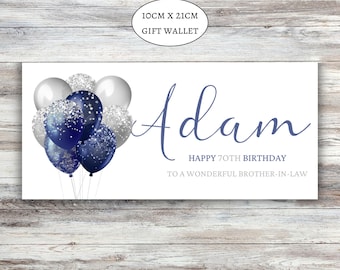 Men's gift wallet money envelope birthday balloons 16th 18th 21st 30th 40th 50th 60th for grandson brother nephew for any age