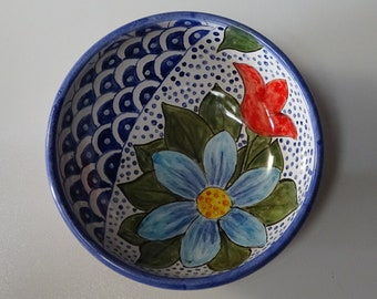 Ice cream bowl, floral, in hand-painted majolica. Diameter cm 13