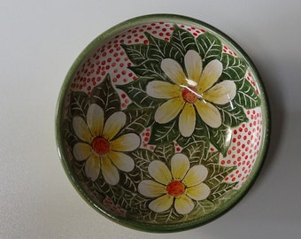 Ice cream bowl, floral, in hand-painted majolica. Diameter cm 13