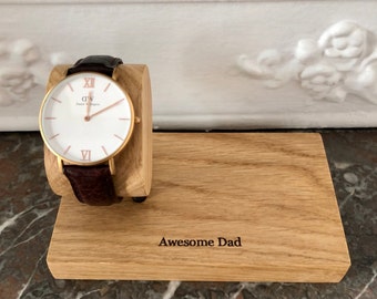 Watch holder watch stand solid oak watch display with aesthetic and practical empty pocket gift idea