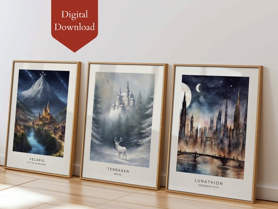 PRINTABLE - Velaris, Terrasen and Lunathion Posters Art Prints | ACOTAR | Bookish gift | Booktok merch | Fanart | Gift for Readers |set of 3