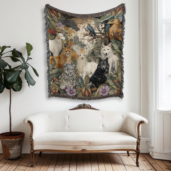 Throne Of Glass Tapestry Blanket | Animals Of Tog Erilea Wall Tapestry | Woven Blanket, Stag, Reading Blanket | Bookish Gift | Reader Gift