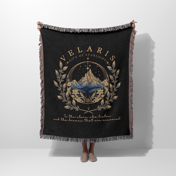 Velaris Reading Blanket | City Of Starlight Gift | Acotar, Acomaf | Book Lover Gift Idea | Bookish Gift | Black Woven Knit Blanket