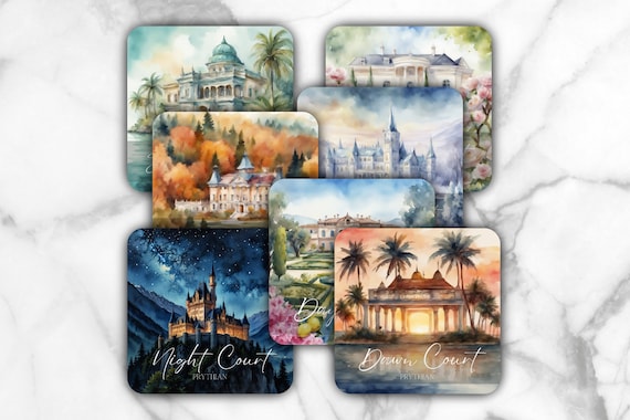 Courts of Prythian Coaster Set | acotar, acomaf, acosf Book Lover gift |  | Literary Inspired, Bookish merch | BookTok | Hardboard Back