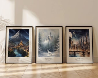 Velaris, Terrasen and Lunathion Posters Art Prints | City of Starlight | ACOTAR | Bookish gift | Booktok merch | Fanart | Gift for Readers