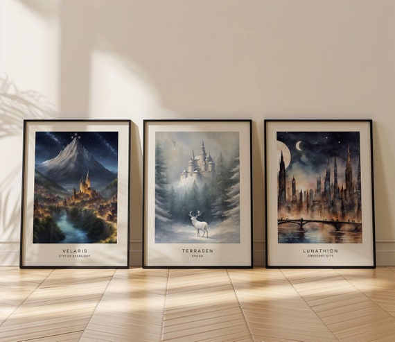 Velaris, Terrasen and Lunathion Posters Art Prints | City of Starlight | ACOTAR | Bookish gift | Booktok merch | Fanart | Gift for Readers