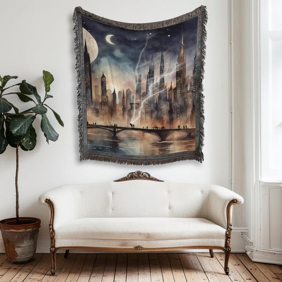 Crescent City Tapestry | Hunt Athalar & Bryce Quinlan Blanket | Woven Blanket, Lunathion Reading Blanket | Bookish Gift | Gift For Reader