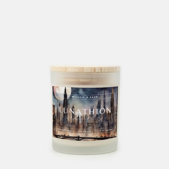 Lunathion Candle | Crescent City, Book Scented Candle | Black Cherry Merlot Scent